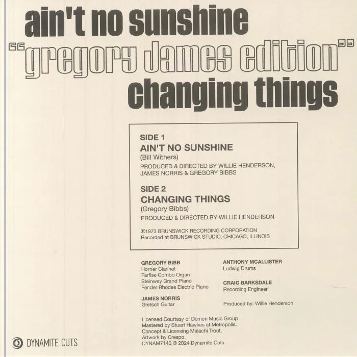 Обратная сторона обложки — GREGORY JAMES EDITION — Ain't No Sunshine (reissue)