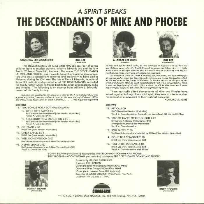 Back cover — The DESCENDANTS OF MIKE & PHOEBE — A Spirit Speaks (reissue)