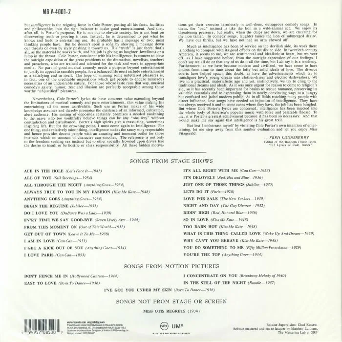 Back cover — Ella FITZGERALD — Ella Fitzgerald Sings The Cole Porter Song Book (Verve Acoustic Sounds Series)