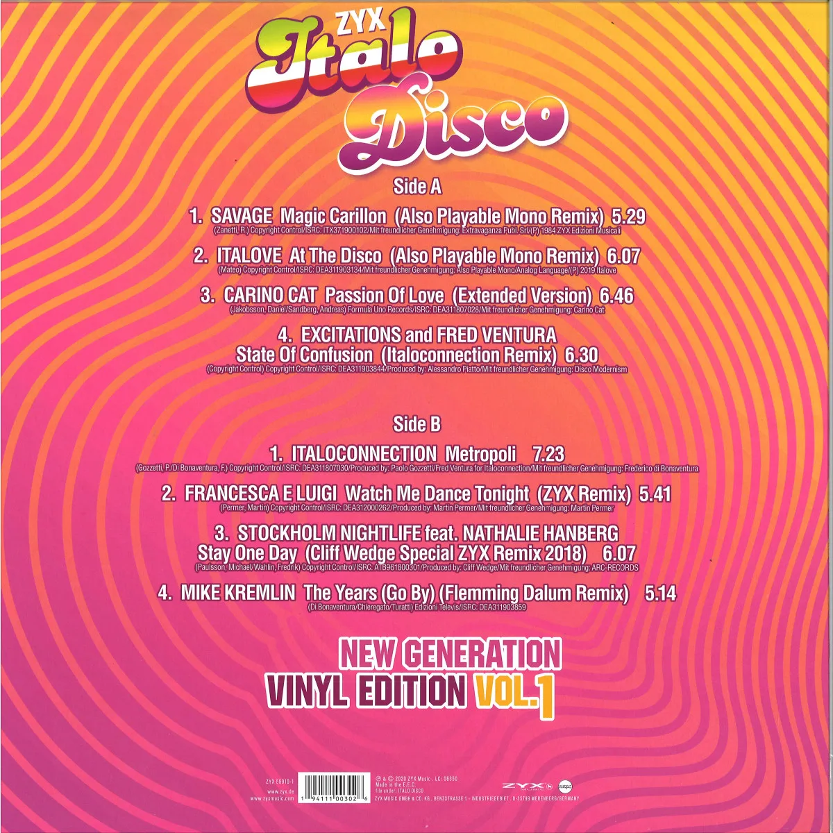 Обратная сторона обложки — Various — ZYX Italo Disco New Generation: Vinyl Edition Vol.1
