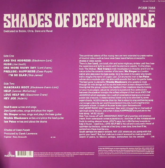 Обратная сторона обложки — DEEP PURPLE — Shades Of Deep Purple (remastered)