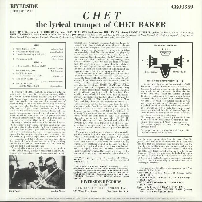 Обратная сторона обложки — Chet BAKER — Chet