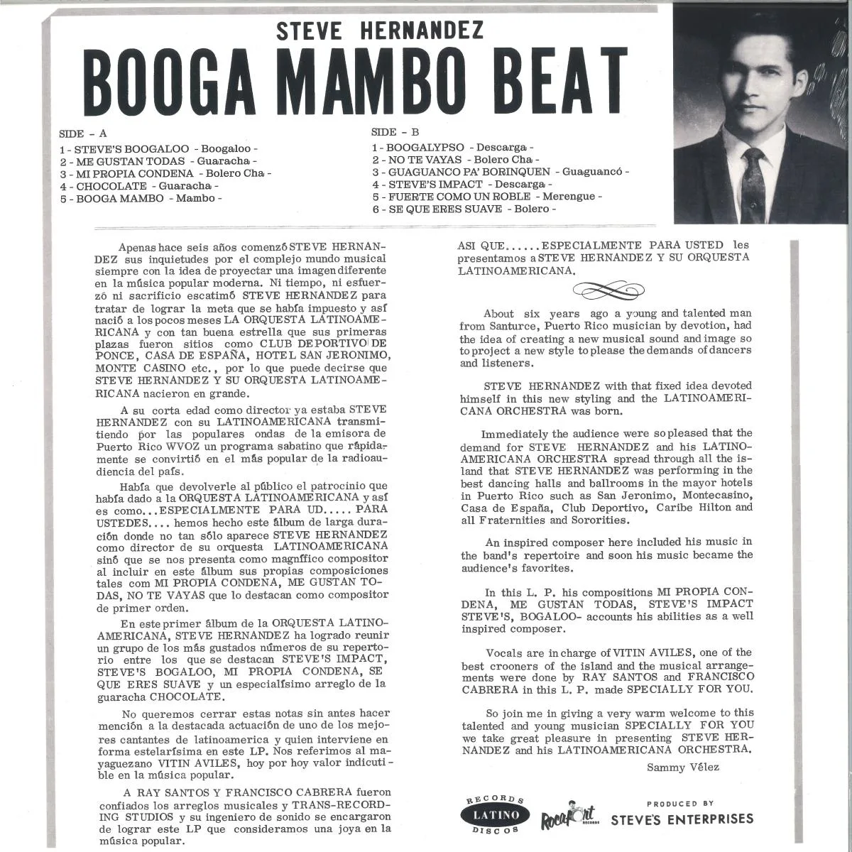 Back cover — Steve Hernandez Y Su Orquesta Latinoamericana — The Booga Mambo Beat LP