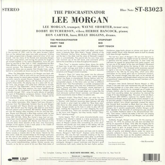 Обратная сторона обложки — Lee MORGAN — The Procrastinator (Classic Vinyl Series)