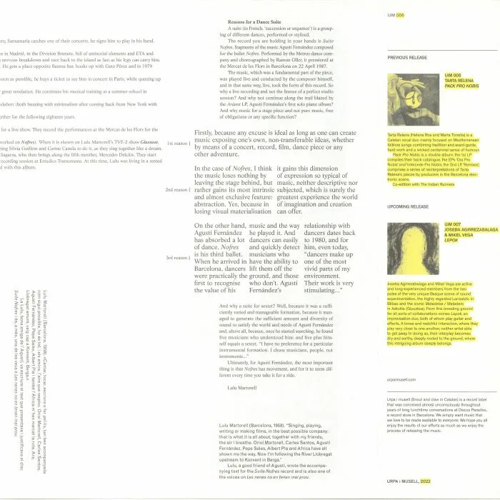 Back cover — Agusti FERNANDEZ — Suite Nofres / Interseccions: Musica I Arts Esceniques 1985-1990