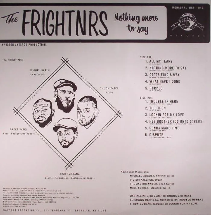 Back cover — The FRIGHTNRS — Nothing More To Say
