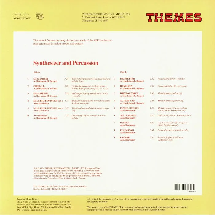 Back cover — Brian BENNETT / ALAN HAWKSHAW — Synthesizer & Percussion (reissue)