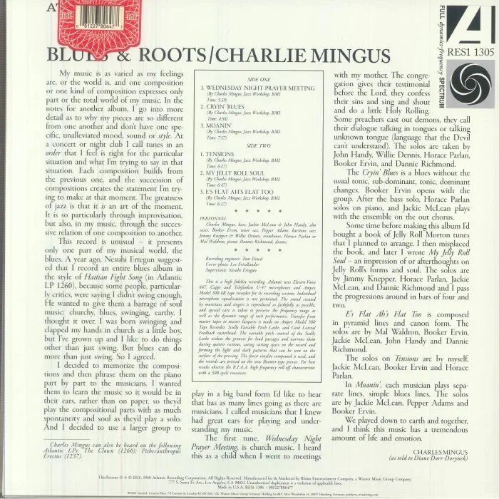 Обратная сторона обложки — Charles MINGUS — Blues & Roots (Rhino Reserve edition) (Start Your Ear Off Right 2026)