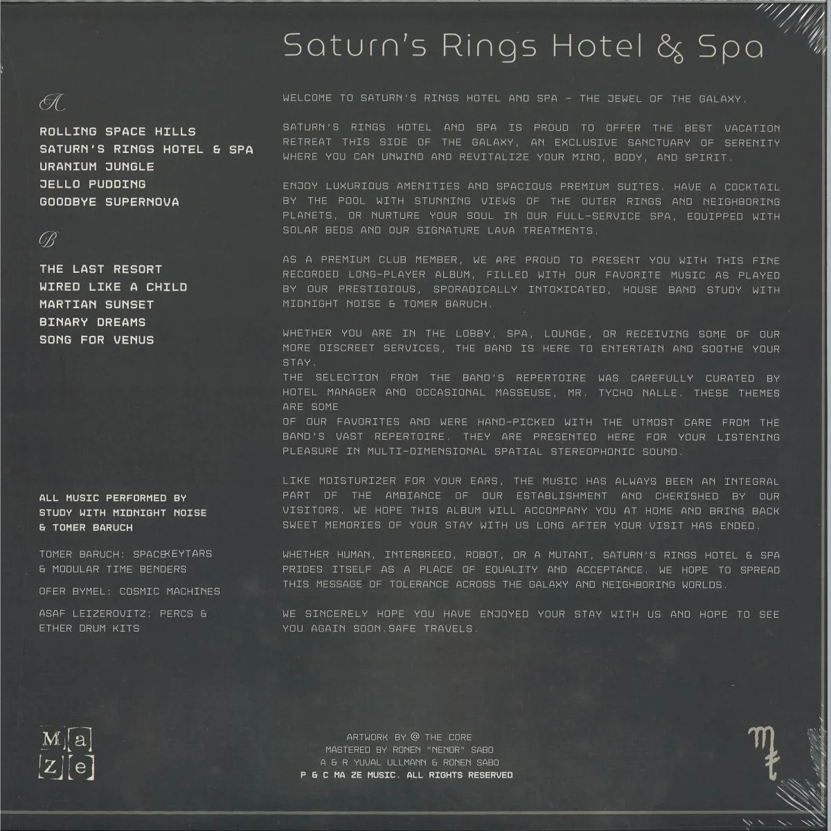 Back cover — Study WITH Midnight Noise / Tomer Baruch — Saturn's Rings Hotel & Spa
