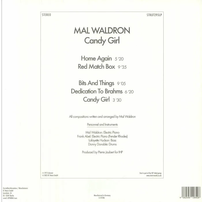 Обратная сторона обложки — Mal WALDRON — Candy Girl (remastered)