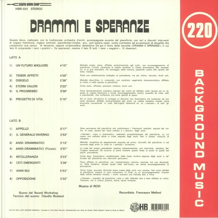 Обратная сторона обложки — ROVI aka PIERO UMILIANI — Drammi E Speranze (reissue)