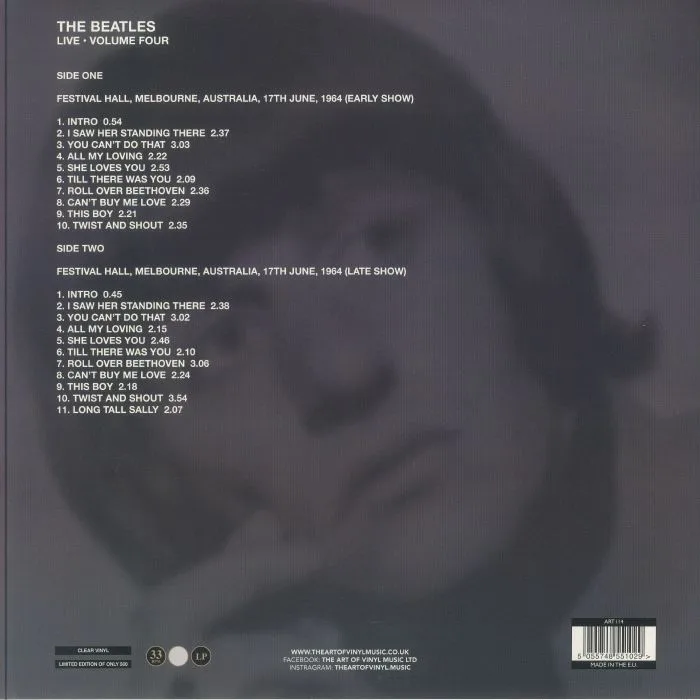 Обратная сторона обложки — The BEATLES — Live In Australia: Volume Four (Ringo Starr Edition)