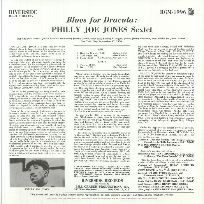 Back cover — PHILLY JOE JONES SEXTET — Blues For Dracula (reissue)