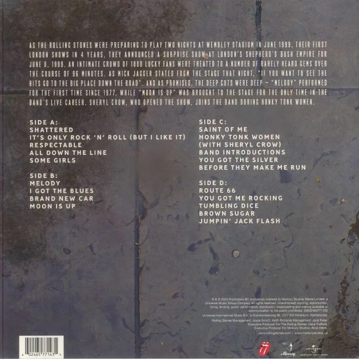 Back cover — The ROLLING STONES — Welcome To Shepherd's Bush
