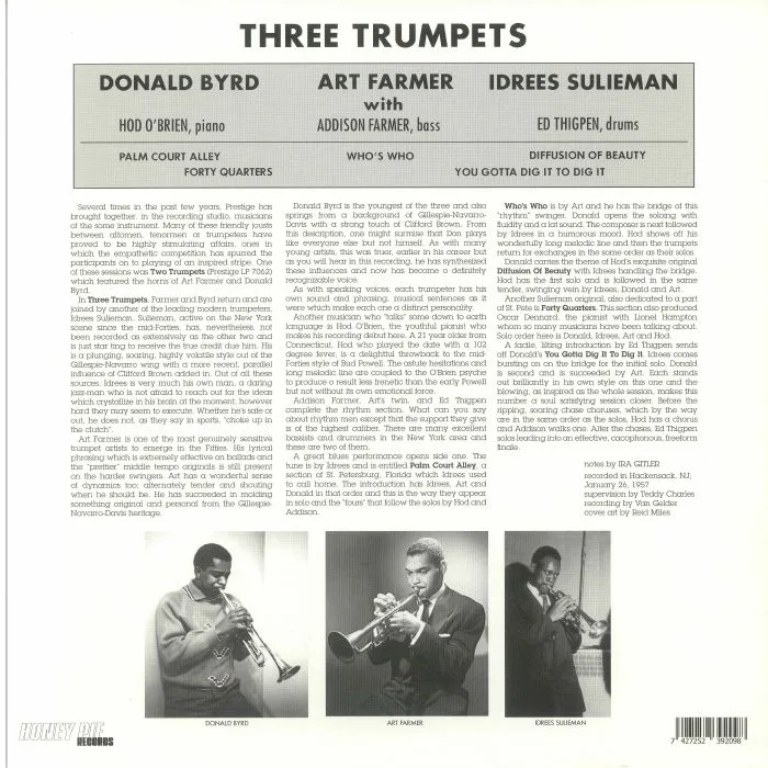 Back cover — Art FARMER / DONALD BYRD / IDREES SULIEMAN — Three Trumpets (reissue)