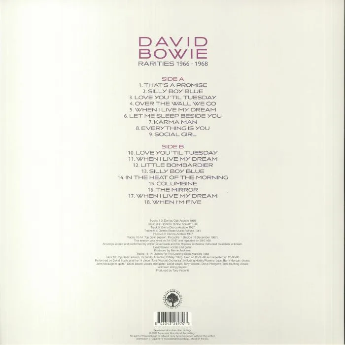 Back cover — David BOWIE — Rarities 1966-1968