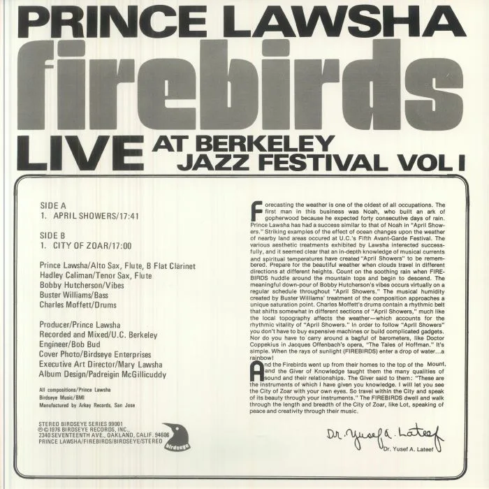 Обратная сторона обложки — PRINCE LAWSHA — Firebirds: Live At Berkeley Jazz Festival Vol I