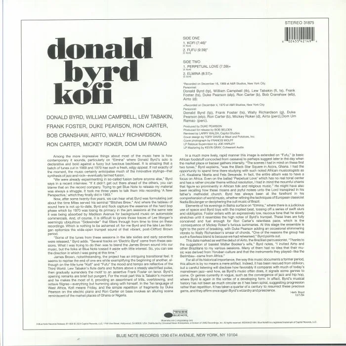 Back cover — Donald BYRD — Kofi (Tone Poet Series) (reissue)