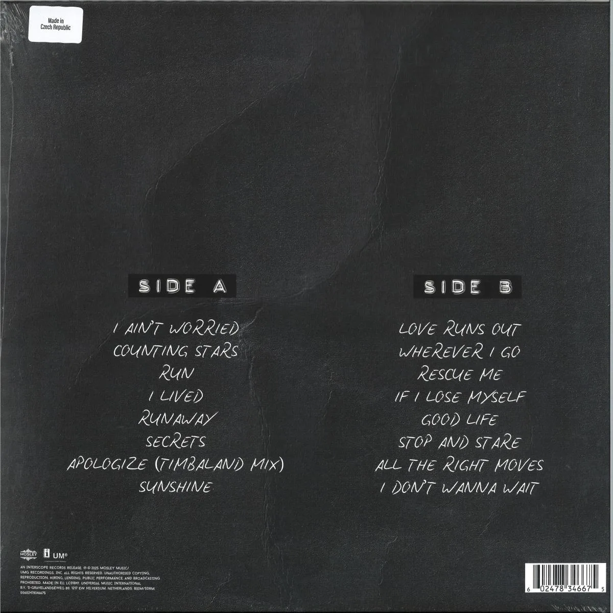 Back cover — OneRepublic — The Collection