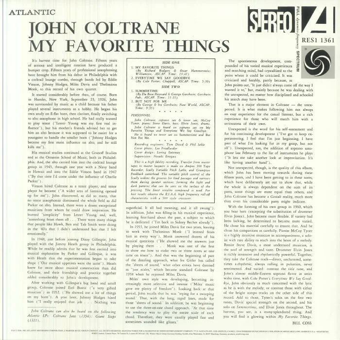 Back cover — John COLTRANE — My Favorite Things (Rhino Reserve)