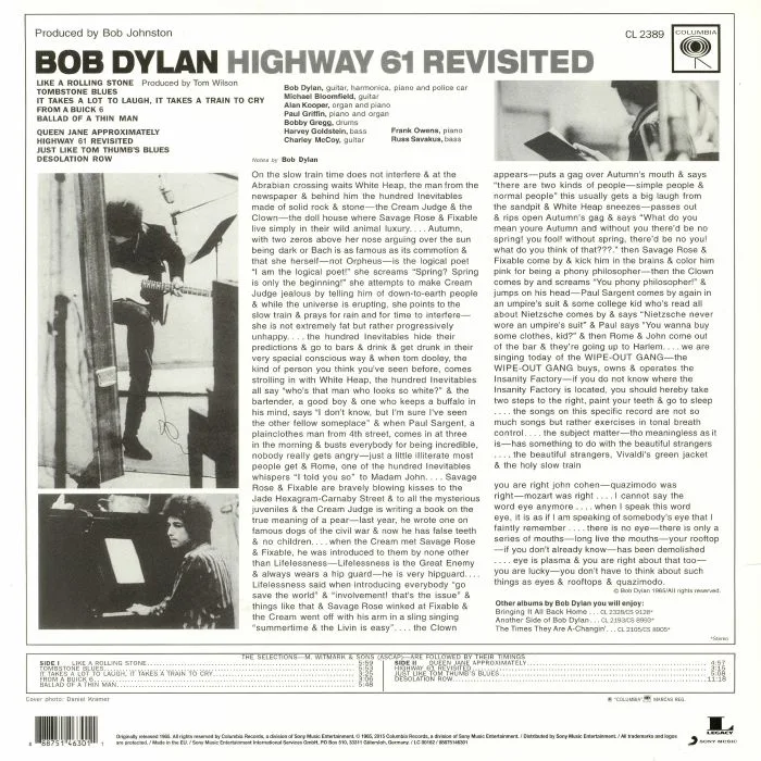 Обратная сторона обложки — Bob DYLAN — Highway 61 Revisited