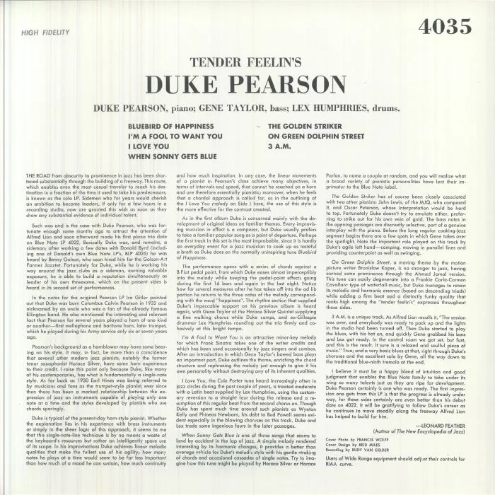Back cover — Duke PEARSON — Tender Feelin's