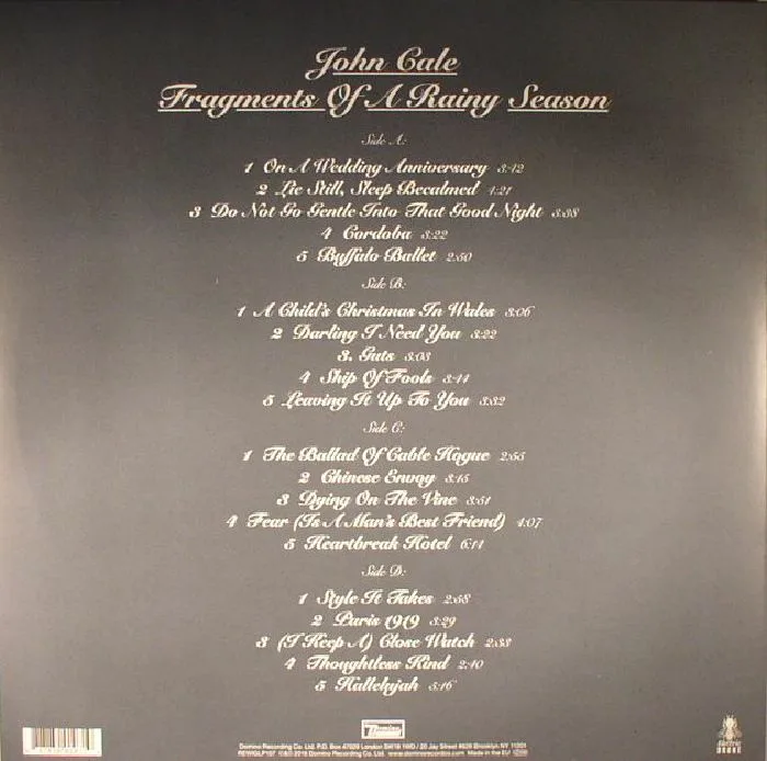 Back cover — John CALE — Fragments Of A Rainy Season (reissue)