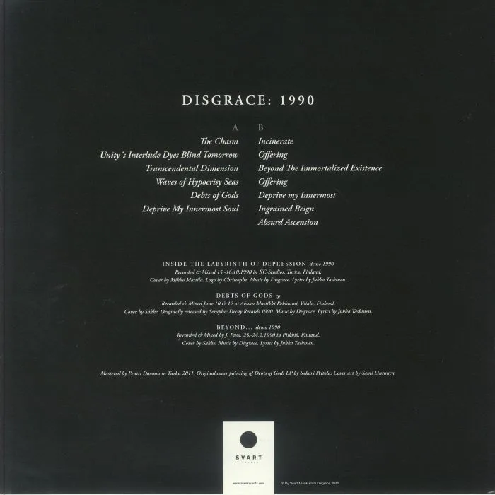 Back cover — DISGRACE — 1990