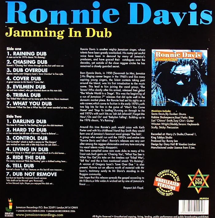 Back cover — Ronnie DAVIS — Jamming In Dub