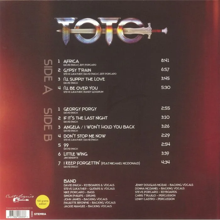Back cover — TOTO — Bless The Rains 1992: Live Radio Broadcast