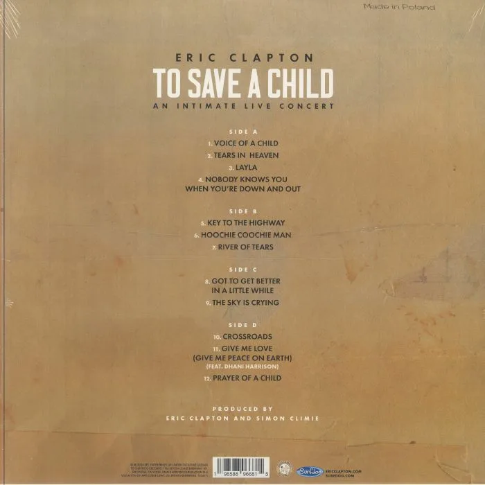 Обратная сторона обложки — Eric CLAPTON — To Save A Child: An Intimate Live Concert