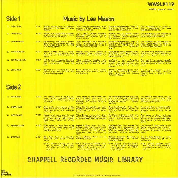 Обратная сторона обложки — Lee MASON & HIS ORCHESTRA — Music By Lee Mason (remastered)