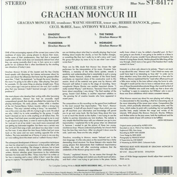 Обратная сторона обложки — Grachan MONCUR III — Some Other Stuff (Tone Poet Series)