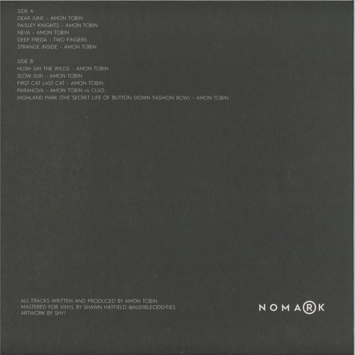 Back cover — Amon Tobin, Two Fingers, Cujo — Nomark Selects V.2
