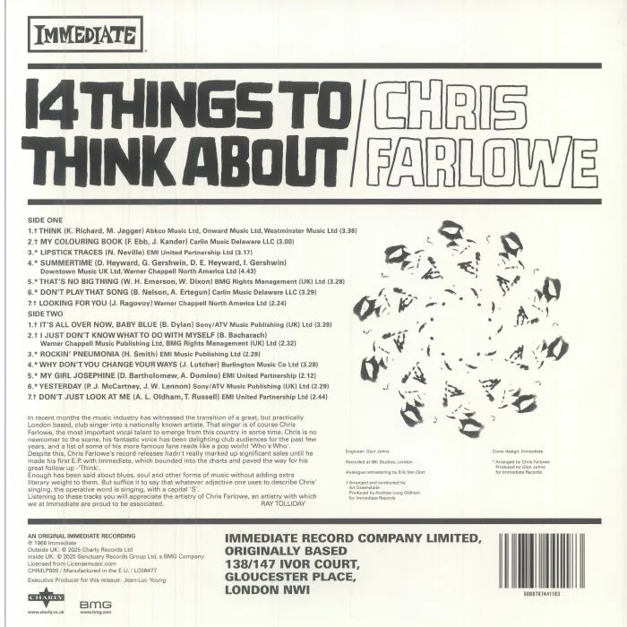 Обратная сторона обложки — Chris FARLOWE — 14 Things To Think About