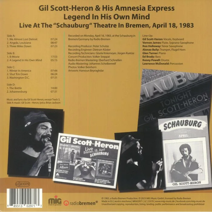 Back cover — Gil SCOTT HERON & HIS AMNESIA EXPRESS — Legend In His Own Mind