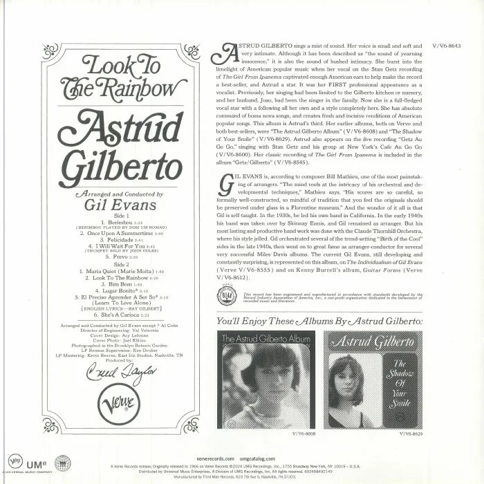 Back cover — Astrud GILBERTO — Look To The Rainbow (reissue)