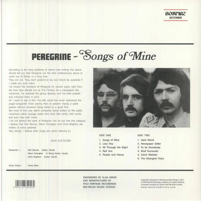Back cover — PEREGRINE — Songs Of Mine (Record Store Day RSD 2026)