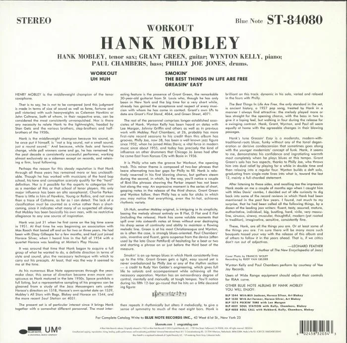 Обратная сторона обложки — Hank MOBLEY — Workout (Classic Vinyl Series)