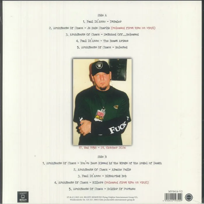 Back cover — Paul DI'ANNO — In Memory Of