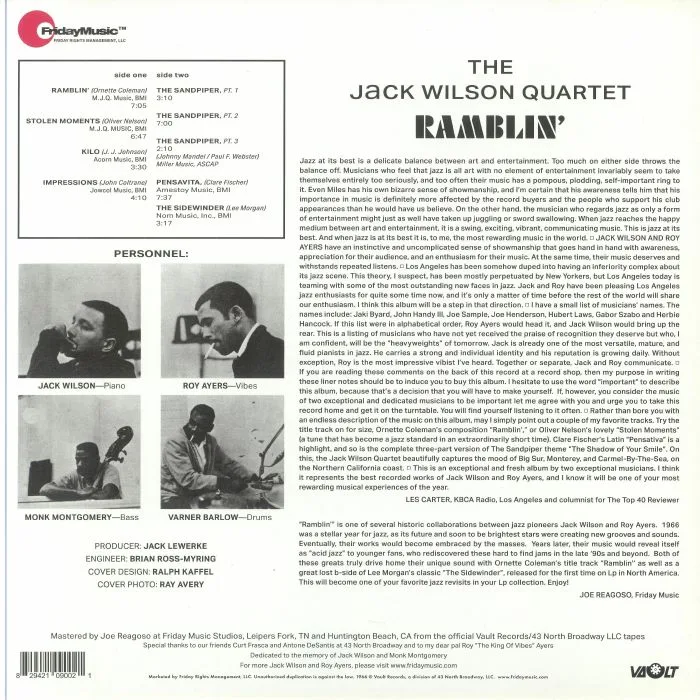 Back cover — The JACK WILSON QUARTET — Ramblin'