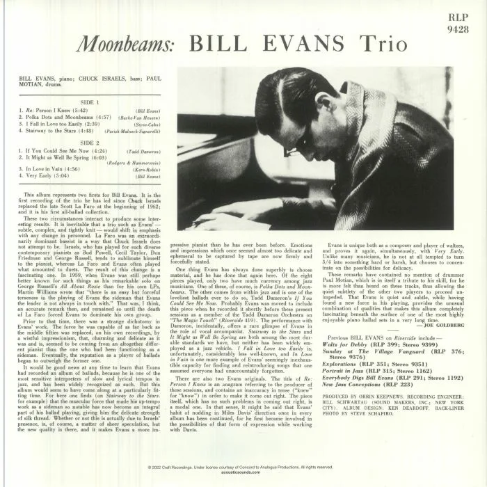 Обратная сторона обложки — BILL EVANS TRIO — Moon Beams (remastered)