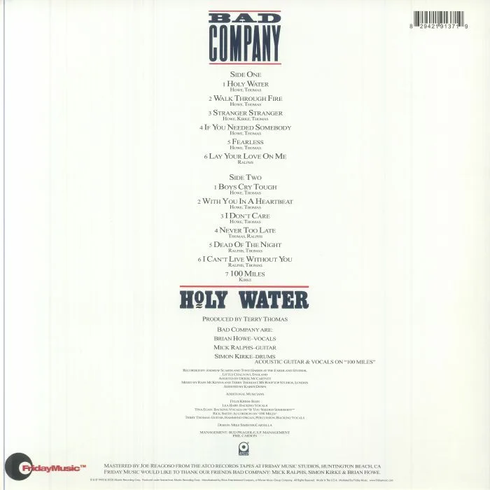 Обратная сторона обложки — BAD COMPANY — Holy Water (reissue)
