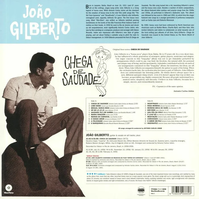 Обратная сторона обложки — Joao GILBERTO — Chega De Saudade (60th Anniversary Edition)