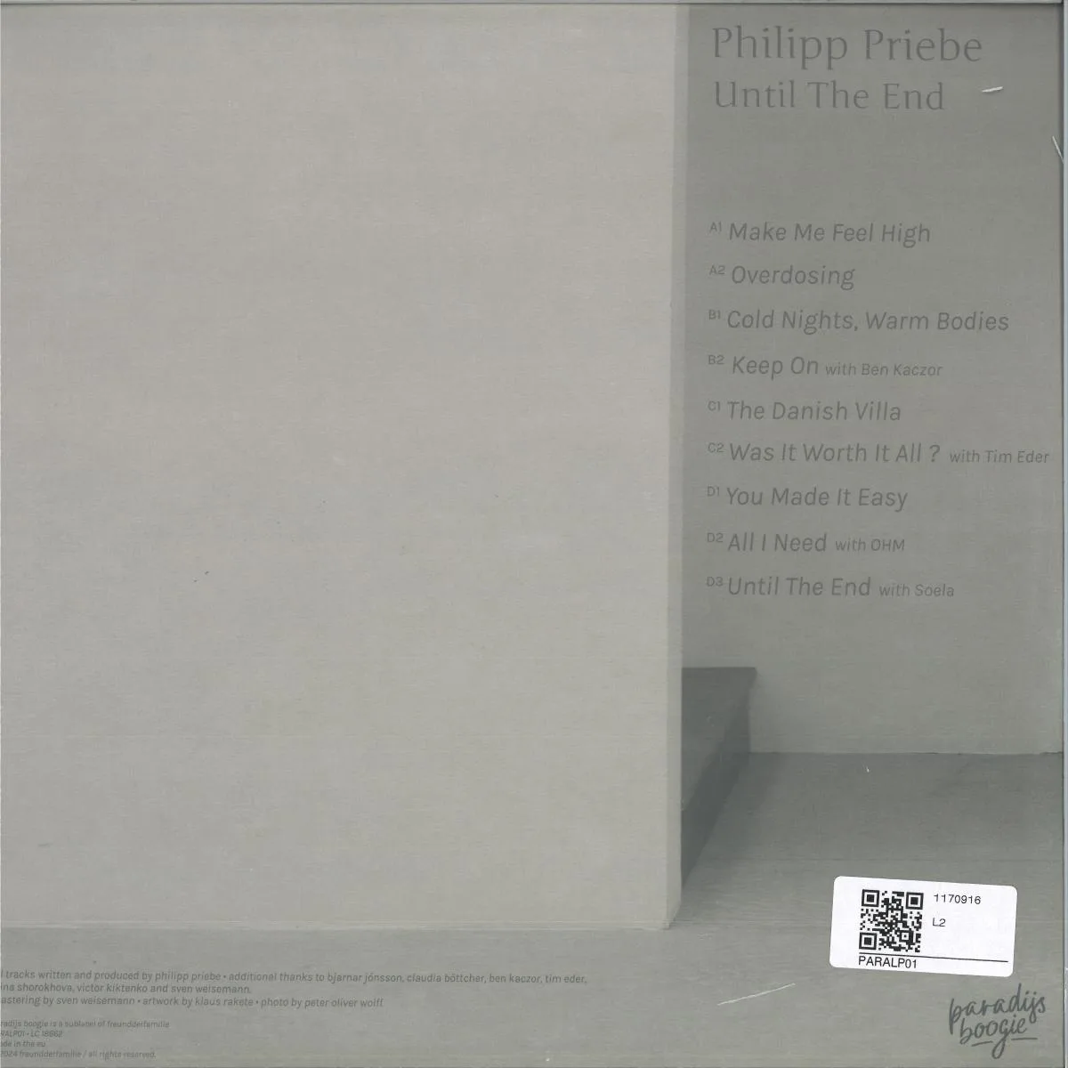 Обратная сторона обложки — Philipp Priebe — Until The End LP 2x12"
