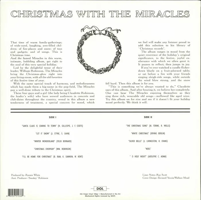 Back cover — The MIRACLES — Christmas With The Miracles (reissue)