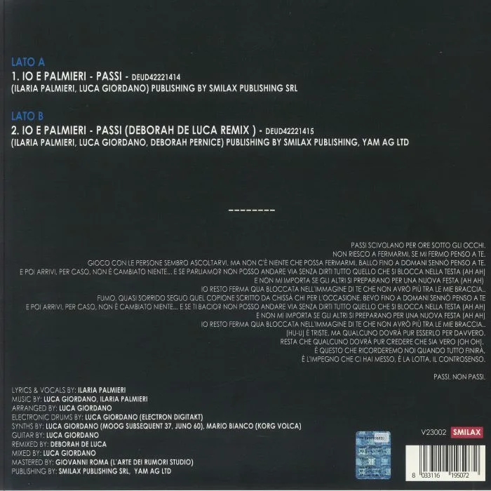 Back cover — IO E PALMIERI — Passi