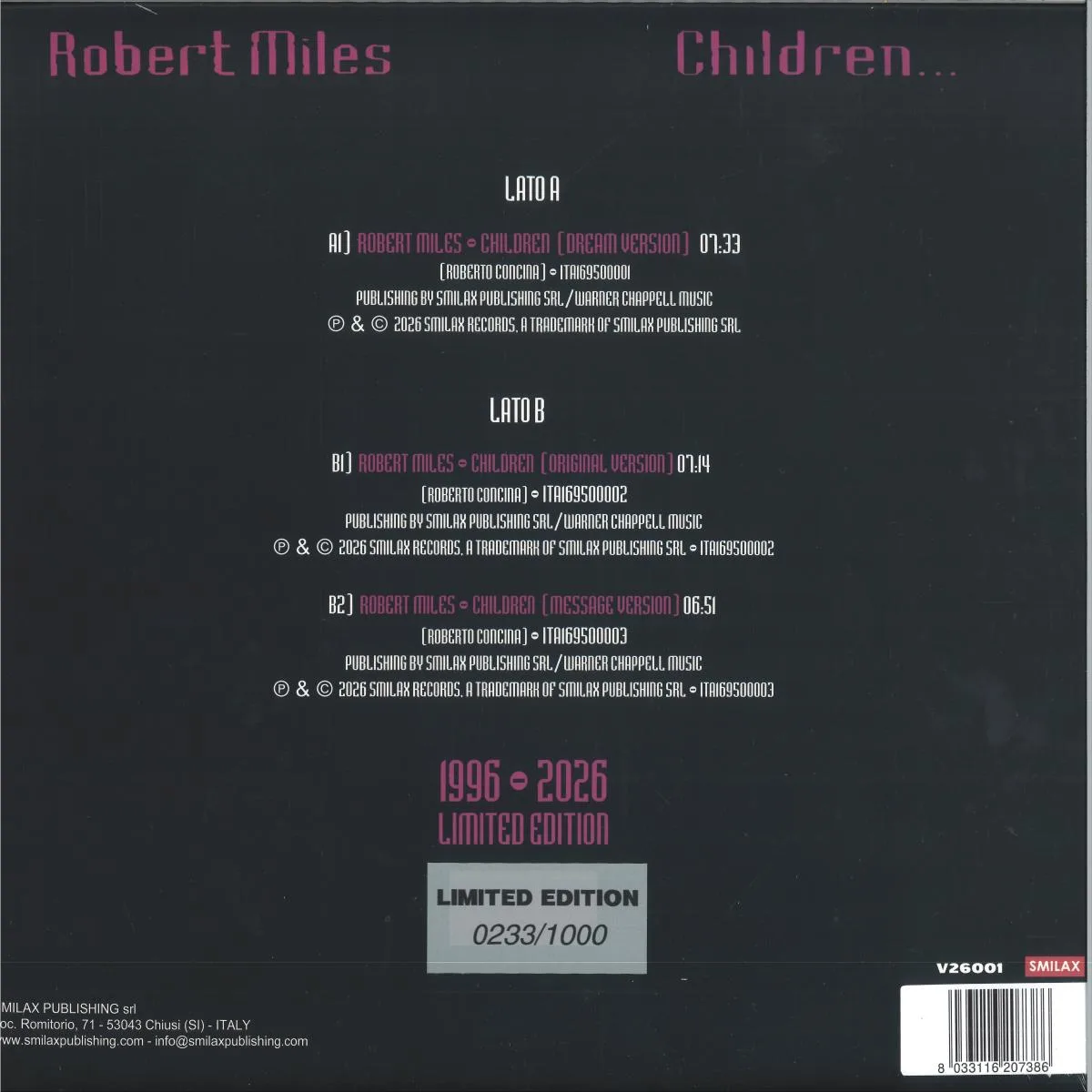 Back cover — ROBERT MILES — Children – (1996-2026)
