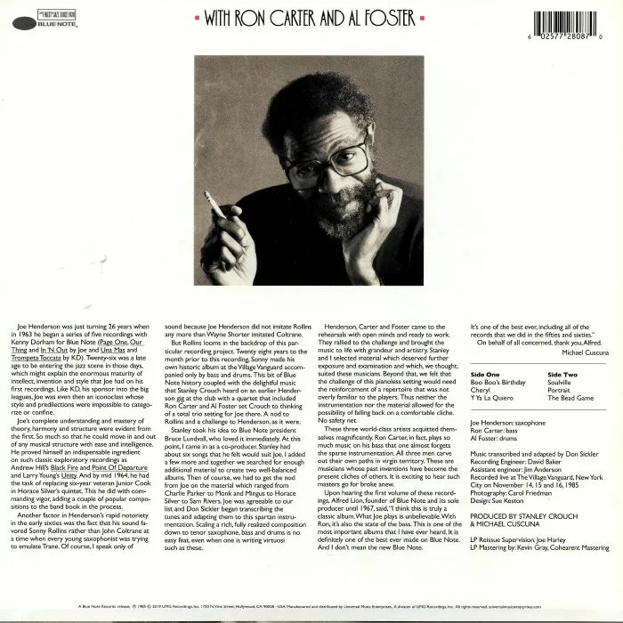 Обратная сторона обложки — Joe HENDERSON — The State Of The Tenor: Live At The Village Vanguard Volume 2 (Tone Poet Series) (reissue)