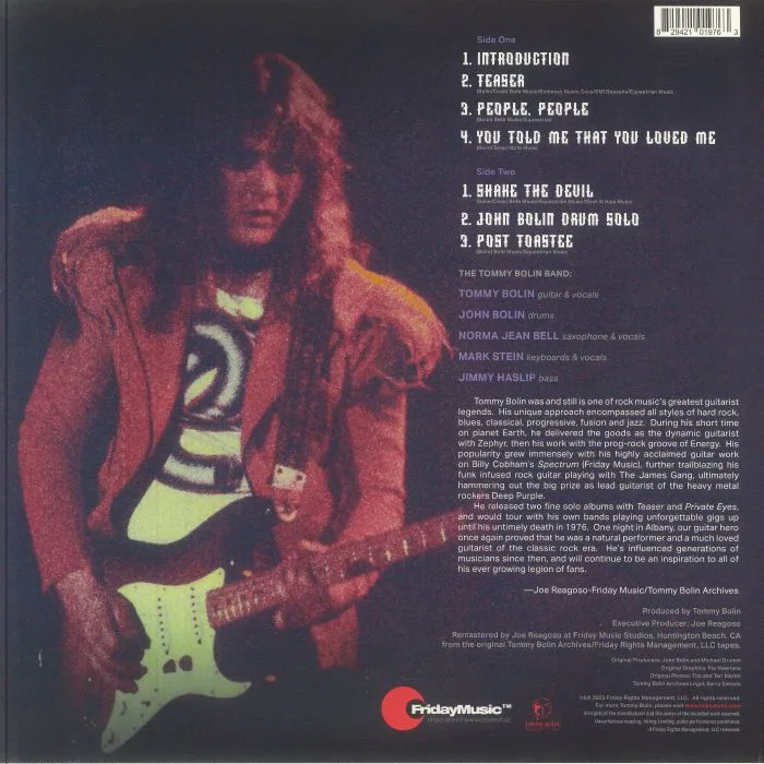 Back cover — The TOMMY BOLIN BAND — Live 9 / 19 / 76
